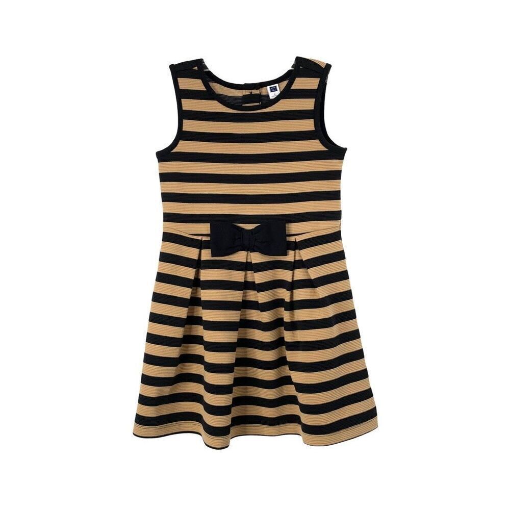 NEW Janie and Jack striped sleeveless bow dress Size 6‎ tan black back to school